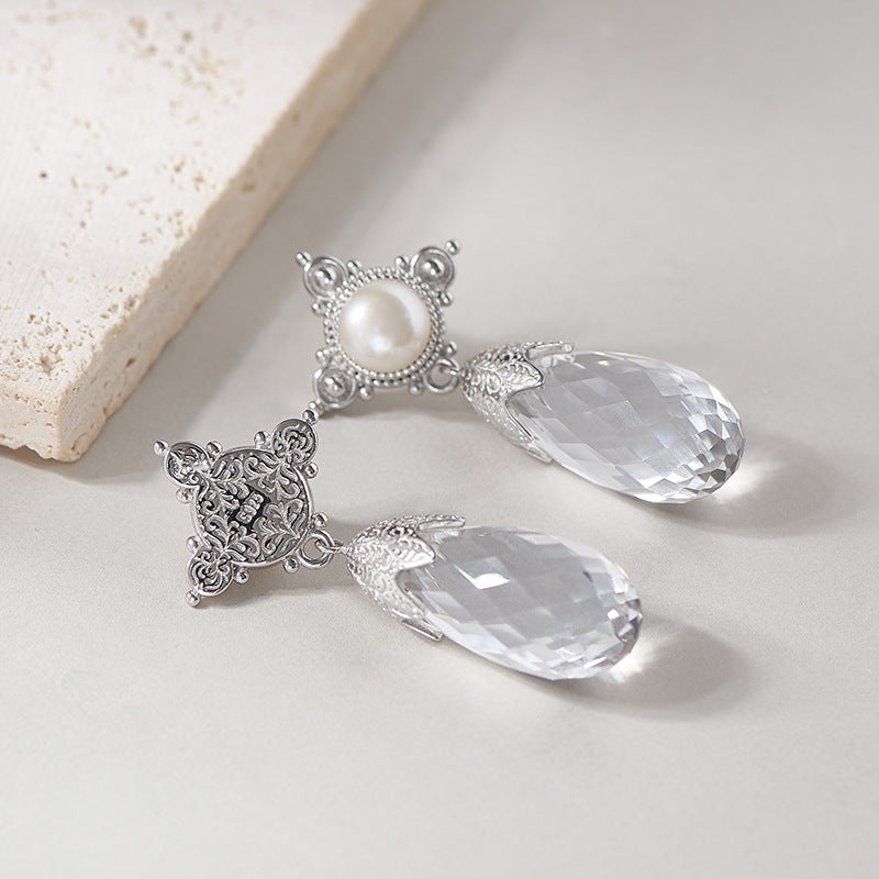 WHITE CRYSTAL TEARDROP-SHAPED FACETED EARRINGS-4